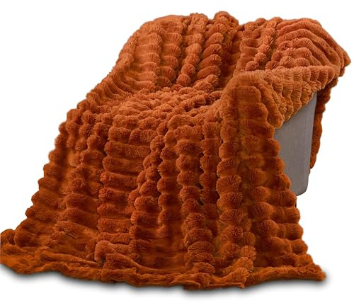 Rapport Home Manta de Piel sintética de Conejo Suave al Tacto Grueso Acanalado Naranja (150 x 200 cm)