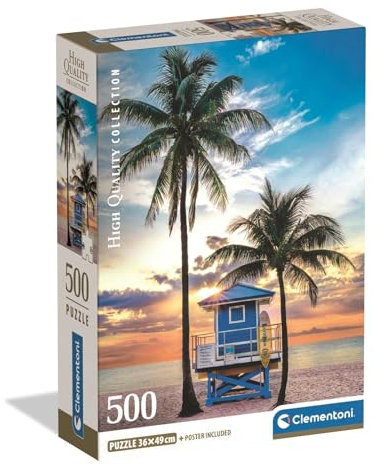 Clementoni Puzzle Collection - Miami Beach Florida 500 Stücke, Compact Box - Puzzle für Erwachsene 14-99 Jahre, Geschenk für Mann und Frau, Made in Italy, 35574