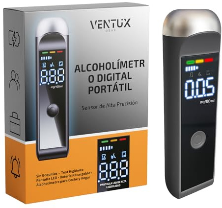 Alcoholímetro digital portátil recargable por USB con pantalla LED