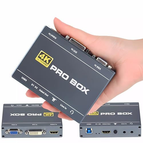 Tarjeta de captura de video 4K DVI, captura de video VGA, 4K60 DVI VGA HDMI a 1080P60 USB 3.0 captura de video con bucle HDMI compatible con Windows, Linux, Android y Mac OS