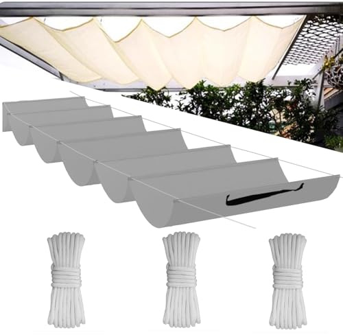 Einziehbare Welle Sonnensegel,Wellenmarkise Verstellbar Schutz vor UV-Strahlungen,Sonnenschutz,Wasserdicht,Garten,2x5M,Grau