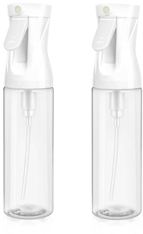 aireza 2-Pack Continuous Fine Mist Spray Bottle for Hair - Patented Ultra-Fine Mist for Hairstyling, Cleaning, Plants, and More - BPA-Free, Leak-Proof, 360° Spray, Durable - White (300 ml/10.1oz)