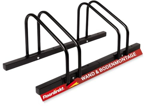 Floordirekt Râtelier à vélos pour 2 vélos avec des pneus d'une largeur allant jusqu'à 55 mm en fer - Support pour sol ou montage mural - 68 x 33 x 26,5 cm - Noir