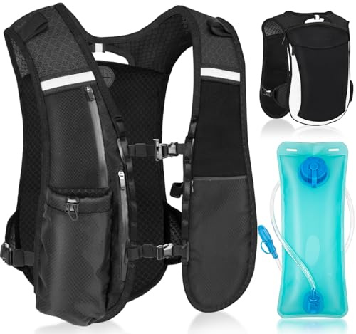 Hydration Backpack with 2L Water Bladder, Lightweight Running Vest for Women Men, Adjustable Straps, Multi-Pocket Water backpack, Breathable Running Vest for Hiking, Cycling, Climbing, Camping, Biking