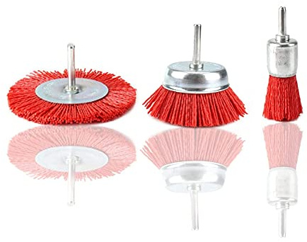 Wadakada 3 Piece Nylon Filament Abrasive Wire Brush Wheel & Cup Brush Set with 1/4 Inch Shank for Removal of Rust//Paint