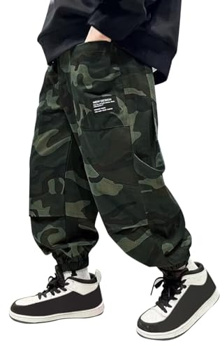 Mjjsk Pantaloni Cargo per Ragazzi con Vita Elasticizzata, Pantaloni da Jogging Camouflage per Bambini, Pantaloni Casual Eleganti per Scuola, Pantaloni da Jogging per Bambini, Pantaloni da