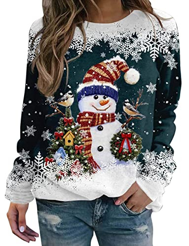 QIUhhpuy Pull De Noel Femme Merry Christmas Sweatshirt Sweat Femme Beau Pull'de Moche Longue Jumper Rigolo Renne Pull Sweater Sweat Sweater Chic Women Hiver Top