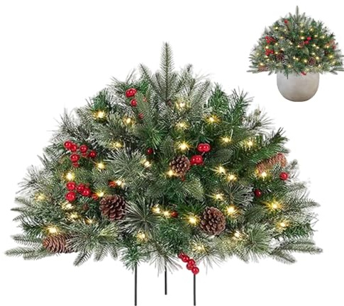 Christmas Tree Filler - Pine Branch Arrangement, Glittering Ornamental Decoration, Outdoor Festive Planter Insert, Illuminated Christmas Display | For Centerpieces And I
