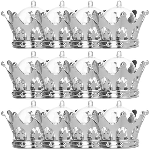 PENIKOKO Scatole per Caramelle a Forma di Corona Decorate in Plastica Argento, Confezione da 12 Pezzi, Contenitori Riempibili per Compleanni e Matrimoni