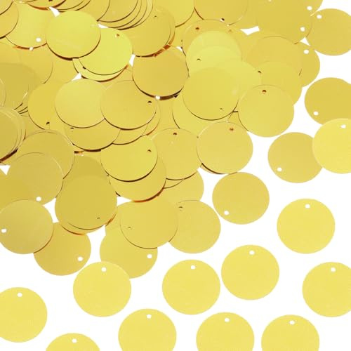 QUARKZMAN 100 Pcs Paillettes Piatte Tonde 25mm/1 Pollice Paillettes Sciolte Per Cucito Con Foro Monofacciale Per Ricamo Fai Da Te Abbigliamento Creazione Gioielli, Oro Chiaro