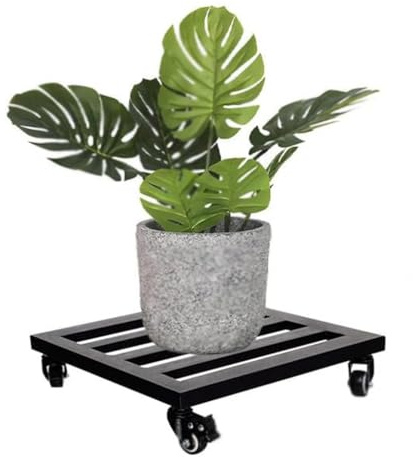 Chariot de pot de fleurs robuste avec roulettes verrouillables - Chariot carré en métal sur roulettes pour une utilisation en intérieur et en extérieur - Base robuste - Mobilité facile
