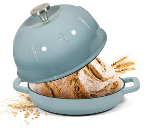 Davivy Forno olandese in ghisa smaltata per pane a lievitazione naturale, pentola olandese con coperchio a cupola, pentola per pane in ghisa, standard, blu sale marino