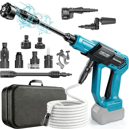 panthem Pulitrice ad alta pressione a batteria per Makita 18 V (senza batterie), 60 bar, 6 in 1 mini idropulitrice, pistola portatile a pressione girevole a 180°, spruzzatore di schiuma, tubo da 5 m