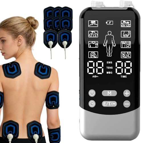 Electrostimulateur Musculaire Avec 24 Modes 30 Intensités | 3 en 1 TENS/EMS/Massage Appareil de Stimulation Électrique Double Canaux 8 Électrodes Soulagement de la Douleur et Massage