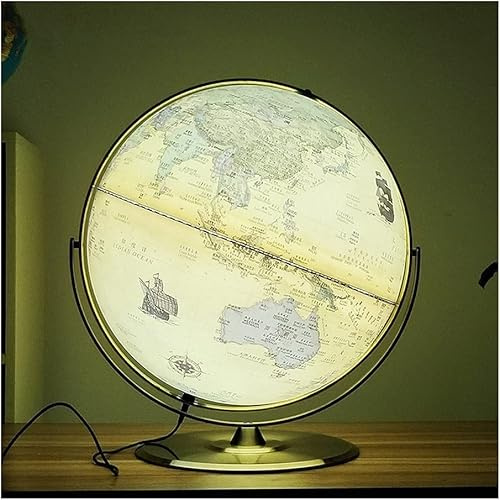 Glob, World Earth Lantern, Antik Global Meter med Silver Ram 42 Cm/16,5 tum Diameter Tydlig textmarkering