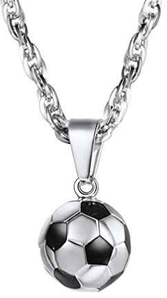 PROSTEEL Damen Herren Anhänger Halskette Edelstahl 3D Fußball Design Kettenanhänger mit 55+5cm Weizenkette Ball Form Modeschmuck Accessoire für Fußballfans