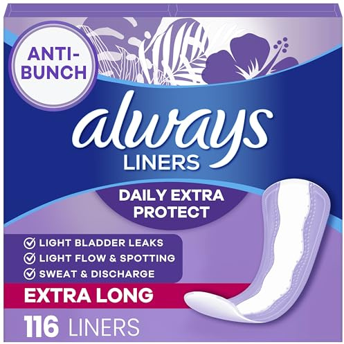 Always Panty Liners for Women Anti-Bunch Xtra Protection Daily Liners, Extra Long, Unscented, 116 Count
