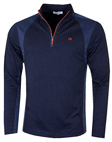 Calvin Klein Golf Mens Micro Grid Layering Mid Layer - Navy/Orange - XL