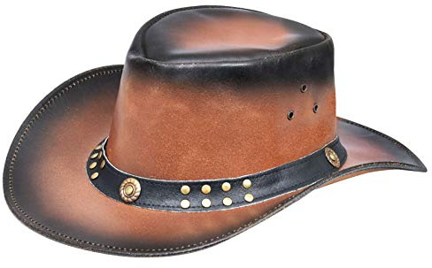Infinity Leather Sombrero Australiano de Estilo Unisex Vaquero Outback Marrón Cuero de Ante Bush M