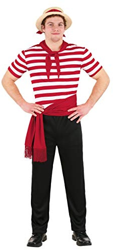 Disfraz italiano de gondolero de Venecia para adultos, conjunto de camisa a rayas, pantalones, sombrero, bufanda, traje de actuación teatral, Rojo -, Medium