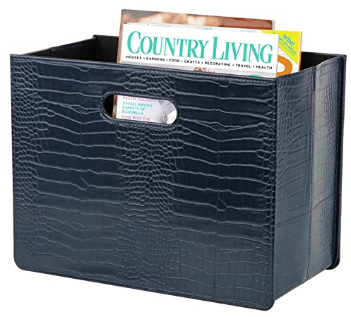 HofferRuffer Magazine Basket Holder, Foldable Magazine Rack, Document File Holder Organizer, File Folder, Newspaper Storage Bin Organizer for Home or Office (Dark Blue)
