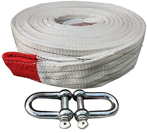 ZZDZW 5/10/15/20 Tonnes Corde De Remorquage Nylon Sangle De Remorquage avec 2 Manilles De Sécurité Auto Voiture 4X4，4m/5m/7m/9m Câble De Remorquage De Voiture (Color : White, Size : 9 m(20T))