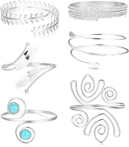 Milacolato Set Bracciali Donna Bracciale Braccio Superiore Donna 6Pcs Coil Polsino Aperta Fascia Braccio Del Braccialetto Per Le Dea Greca Filigrana Swirl Boho Monili Di Costume Regolabile