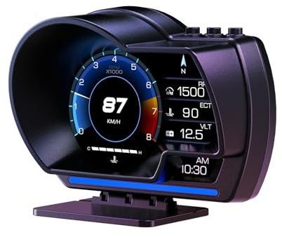 AMROOLOO Head up Display Car, OBD In-car Display, GPS Speedometer, with Multiple Reminder Functions, Suitable for All Cars
