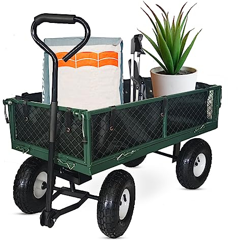 Albert Austin Garden Trolley with 4 Wheels 150kg Load Capacity Removable Sides Rust Resistant Steel Frame Adjustable Handle Pull Along Trolley with Tarpaulin Outdoor Cart for Festival Gardening