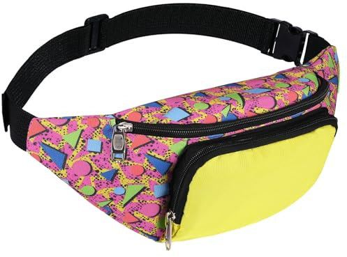 Xuniea Riñonera Retro de los Años 80, 2 Bolsillos, para Mujeres y Hombres, Disfraces de los 90, Festividades, Festivales, Fiestas Temáticas, Halloween