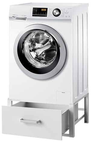DanDiBo Tvättmaskinsunderrede med låda, metall, vit, 96502, tvättmaskinsunderskåp, tvättmaskinsbas, ökning, piedestal, modern, gummerad