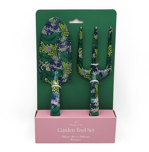 Fork and Trowel Garden Tool Set - William Morris Larkspur Design, Green