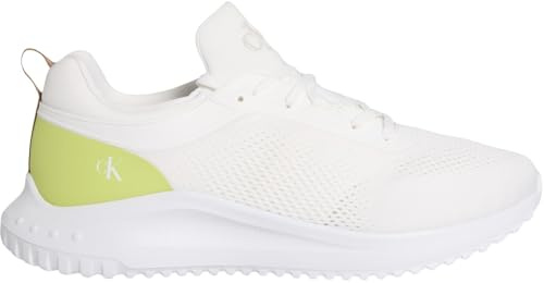 Calvin Klein jeans herr EVA Runner TECH stickad YM0YM01293 låg topp, vit (ljus vit//vild lime/gummi), 9 UK, Vit ljus vit vild lime gummi, 41.5 EU