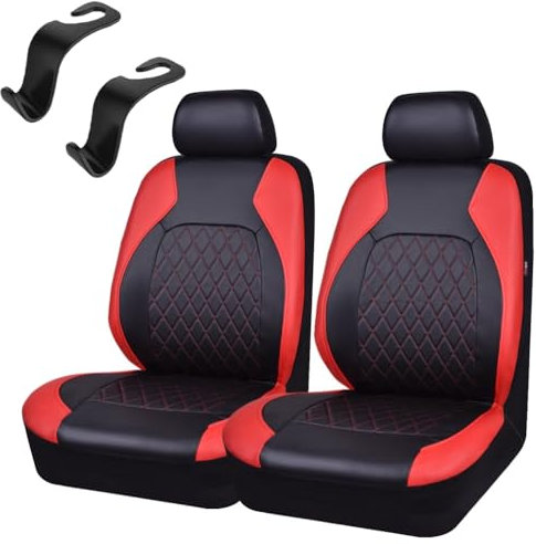 2 Stück Universal Schonbezüge PU Leder Sitzschoner,Auto-Sitzbezüge Vordersitze Kunst Leder,Sitzbezüge Seitenairbag universell,für Autositz Vorne für die meisten Autos LKWs Lieferwagen SUVs (Rot)