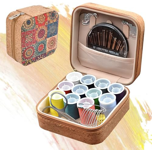 Tragbares Nähset Mit, Stilvolles Retro-Sonnenblumen Nähset Mit, Reise Nähset aus PU-Ledertasche, Nähset mit 28er Nähzubehör, Nadel und Fadenset für Erwachsene, Anfänger, Reisen und Notsituationen
