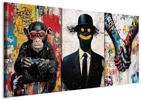 murando - Tableau triptyque mural Ensemble 120x60 cm (3 pièces de 40x60 cm chacune) – Tableau acoustique panneau insonorisant impression sur toile - Art urbain - graffiti i-H-10013-b-a