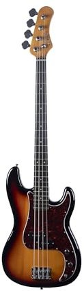 EKO GUITARS – Basse Électrique PB‑300, Corps en Peuplier, Manche en Érable, Touche en Laurier, 2 Micros Split-Coil, Pont Vintage, 21 Frettes, Couleur Sunburst