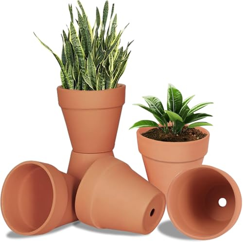 Kinfezlon 6 PCS 10 x 12 cm Macetas de Barro Pequeñas Barro de Terracota con Agujero de Drenaje, Reutilizables Pequeñas Macetas de Barro, para Interior/Exterior, Oficina