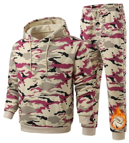Clufar Chandal Hombre Completo Invierno 2 Piezas Chándal Hombre Camuflaje Polar Conjunto de Chándal para Otoño Casual Deporte,S Brown