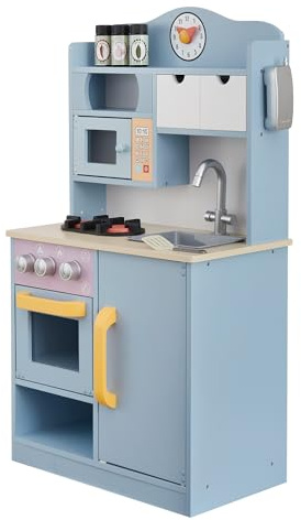 Teamson Kids Cucina in legno Florence – Cucina giocattolo classica pastello con forno, lavello, microonde e accessori realistici per bambini creativi da 3 anni