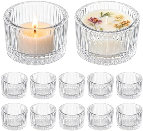 12 Pezzi Portacandele in Vetro, Lumini Vetro 5x3.5cm Trasparenti, Stile Vintage per Aromaterapia e Fai da Te, Perfetti per Matrimonio, Feste, Casa, Campeggio Decorazione