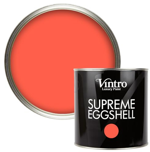 Vintro Paint | Eggshell Paint | for Walls | Wood | Trim | Satin Furniture Paint | Interior & Exterior Use. (Coral Red - Matisse Coral, 2.5 Litres)
