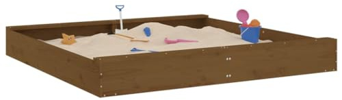 Bac à Sable en Bois, Jeux Extérieur Enfant avec sièges Marron Miel carré Bois de pin Massif 160 x 160 x 20 cm