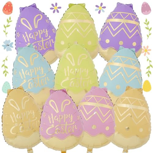 Easter Balloon Decorations, 10pcs Colour Easter Egg Balloons, Foil Mylar Balloons For Birthday, Baby Shower Party Decorations