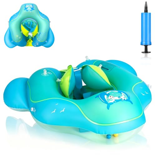 Uppblåsbar babybadring, babyflotte med solskydd UPF50+, justerbar bärbar flottör för babypool, poolflottör för småbarn för 6–36 månader