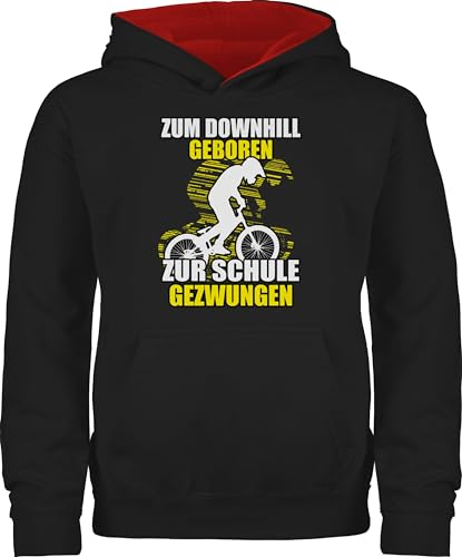 Shirtracer Pullover Kinder Hoodie Jungen Mädchen - Sport Kleidung - Zum Downhill geboren zur Schule gezwungen - 140 (9/11 Jahre) - Schwarz/Rot - 25. Geburtstag Kapuzenpulli hudis Hoody Pulli polower