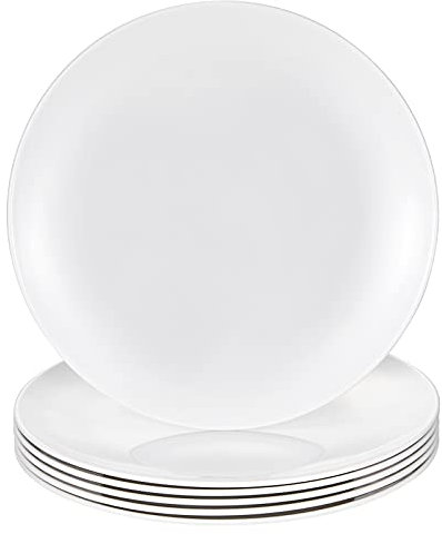 HSDT 11 Inch White Melamine Plates Wide Side Flat Bottom Deep Round Dinner Plates Salad and Dessert Plates Lightweight Durable and Easy to Clean,Non Ceramic Disc Pad Set of 6,PYW-11-06