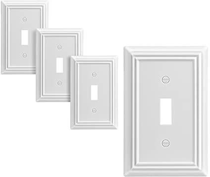 DEWENWILS 4-Pack Toggle Wallplate, Metal Light Switch Covers with White Finish, Heavy Duty Face Plates