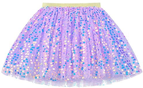 KEREDA Toddler Girls Layered Tutu Skirt Sparkling Sequin Tulle Dance Skirts 2-6 Y Purple