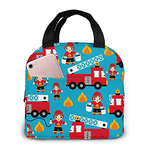 XVBCDFG Fiambrera Cálida Bolsa De Asas Reutilizable Bolsa De Almuerzo Con Aislamiento Camión De Bomberos Y Héroes Niños Coche Bolsa Térmica De Bento Para Muj